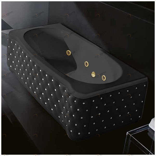 Ванна Gruppo treesse New Classic Young STD-V6747-SX-KCS-CZ чёрная с золотой фурнитурой и гидромассажем прямоугольная левая чёрная кожа кристаллы сваровски STDV6747SXKCSCZ
