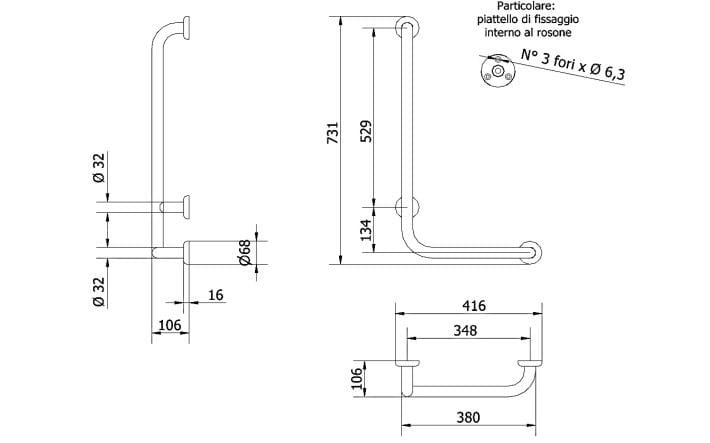 Угловая рукоятка со стойкой sx или dx Thermomat нержавеющая сталь ARCH-00112564 - Вид №1