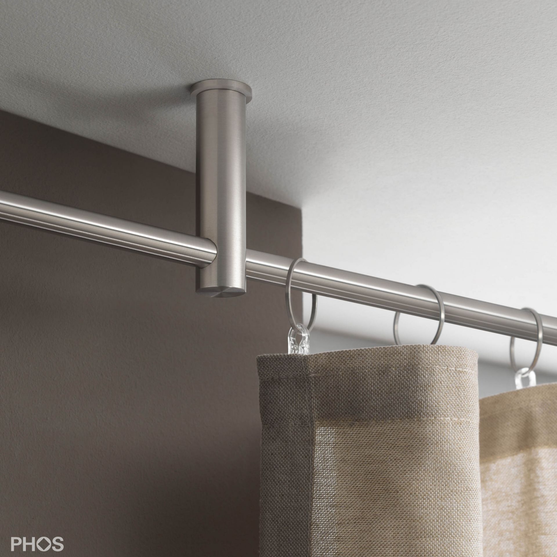 VS20-80-3200-D Комплект карнизов: 320 см с 2 держателями и 1 держателем карниза в качестве центральной опоры (небольшое расстояние до потолка) PHOS  - Вид №1