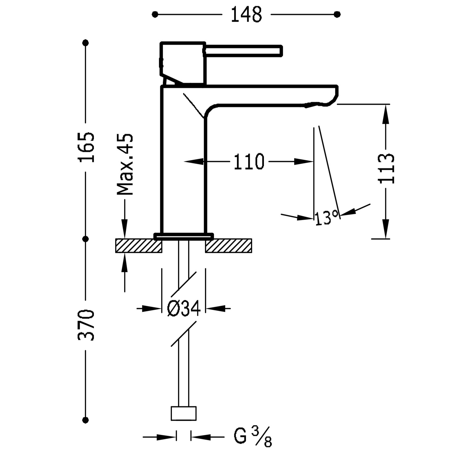 МАКСИМАЛЬНЫЙ смеситель с одной ручкой для умывальника с автоматическим сливом.-06210302D TRES  - Вид №1