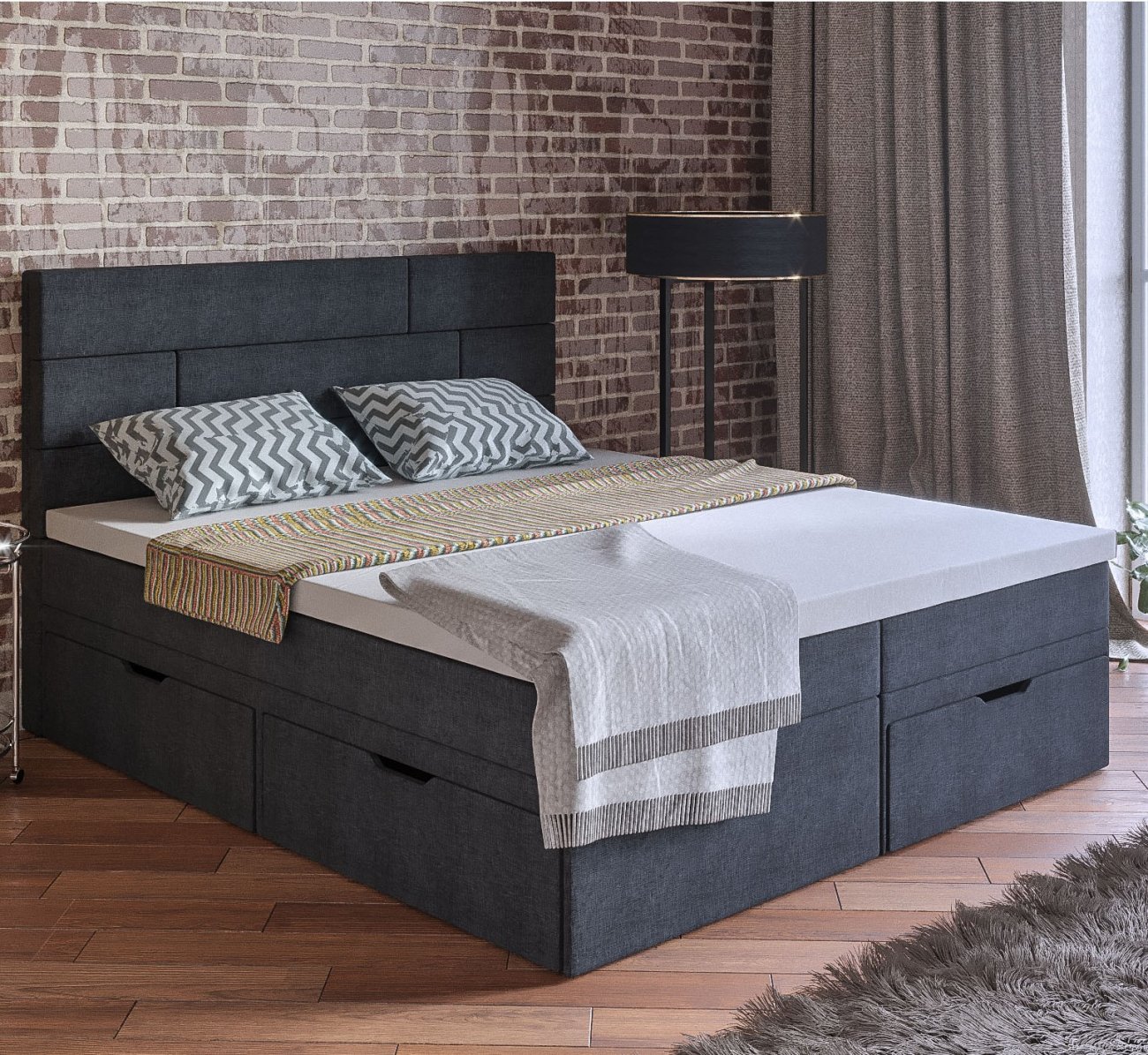 Кровать двуспальная 160х200 серая "Домино" BELABEDDING ДОМИНО 131576 Черный - Вид №7