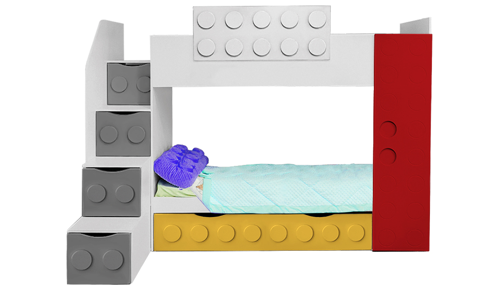 Кровать подростковая двухъярусная с дополнительным спальным местом левая "Леголенд" МАНДАРИН ЛЕГОЛЕНД 178719 Разноцветный;белый;синий Santreyd  - Вид №1