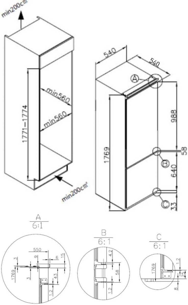 9168741 Встраиваемый холодильник Meferi MBR177 COMBI NO FROST POWER STDN-0083920 - Вид №19