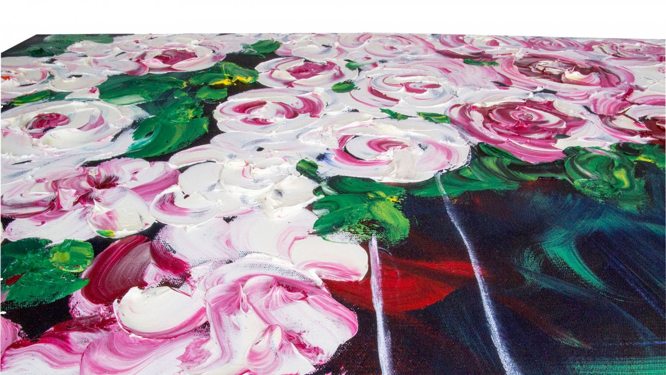 Картина на холсте 100х100 см "Розы цветут" EVENHOME КАРТИНЫ МАСЛОМ 130037 Зеленый;розовый;разноцветный  - Вид №4