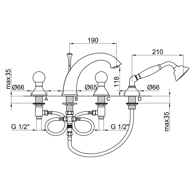 KA730101010 Смеситель на борт ванны Webert Karenina  - Вид №2