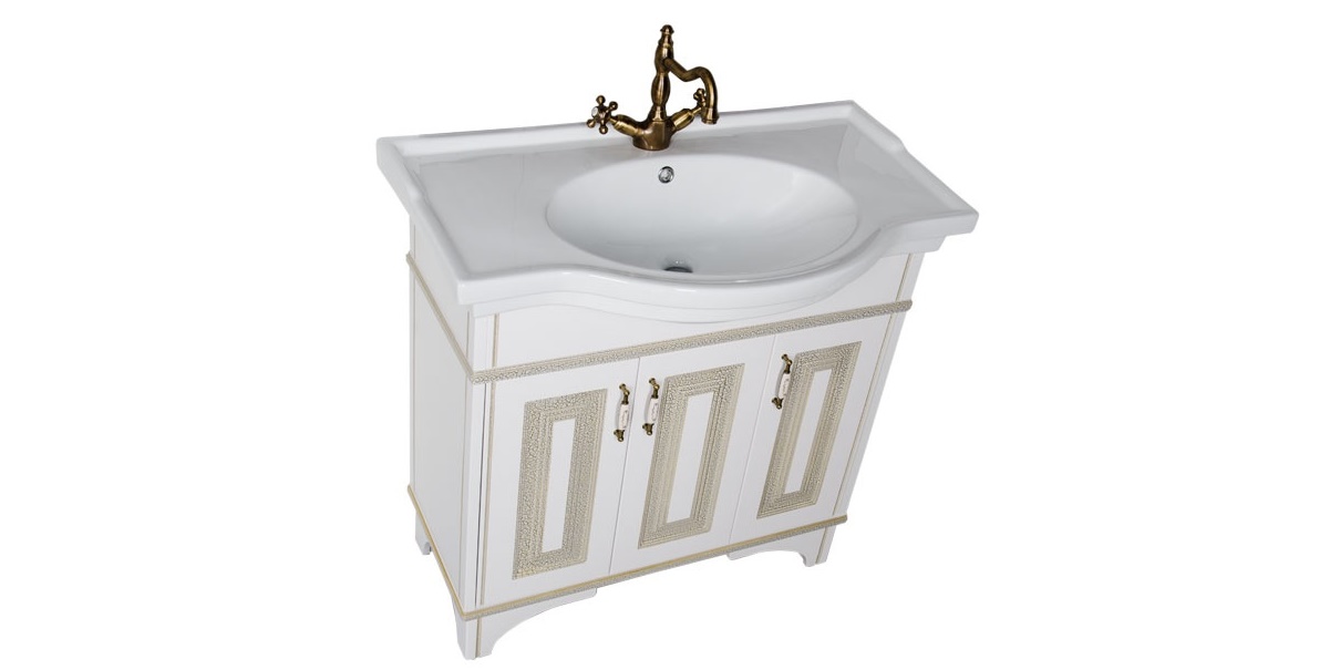 Комплект мебели Aquanet Валенса 90 белый краколет/золото 00182822 - Вид №3