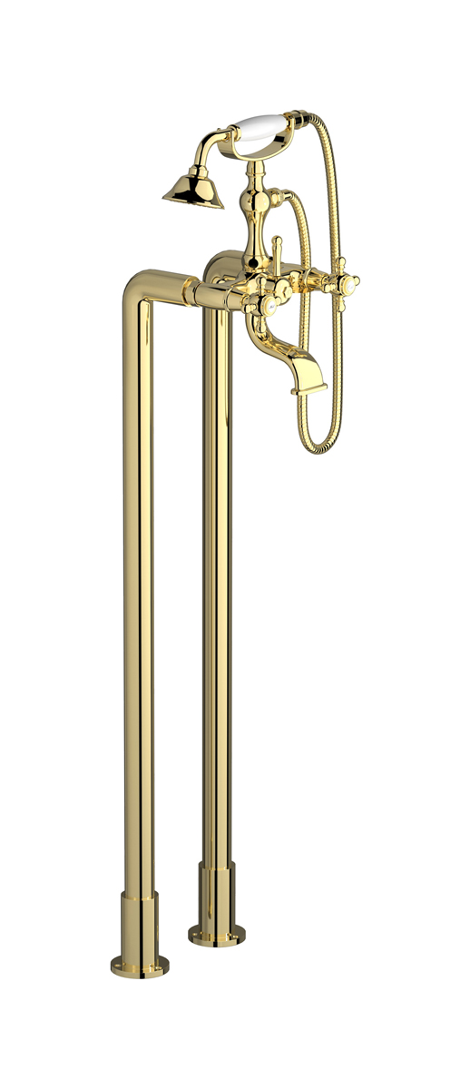 Напольный смеситель для ванны с 2 колоннами и душевым гарнитуром. WE ARE IB hr700ii Pale Gold Hermes