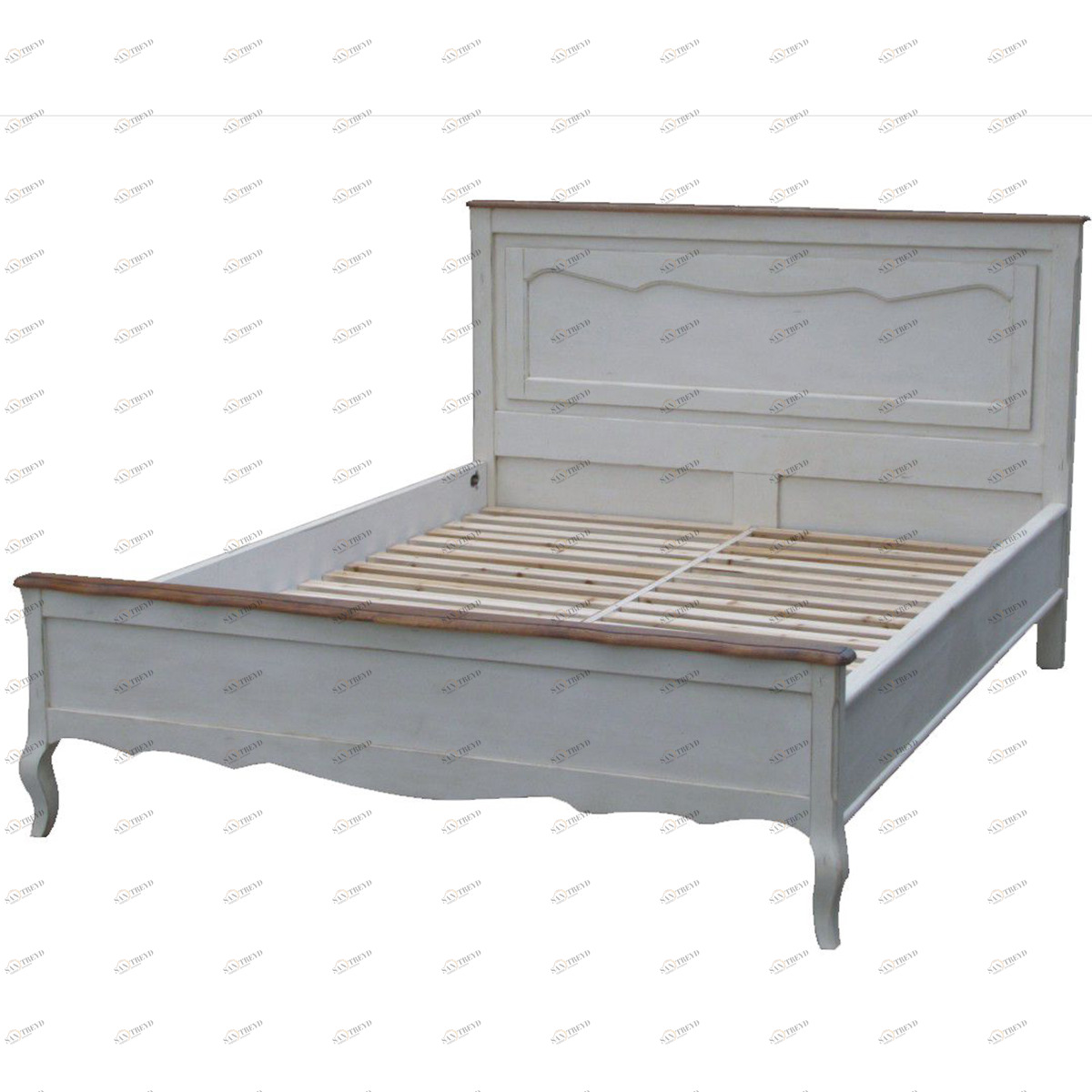 Кровать деревянная двуспальная 180х200 белая Mobilier de Maison ДОМАШНЯЯ ОБСТАНОВКА ДИЗАЙНЕРСКИЕ 017227 Серый Santreyd 