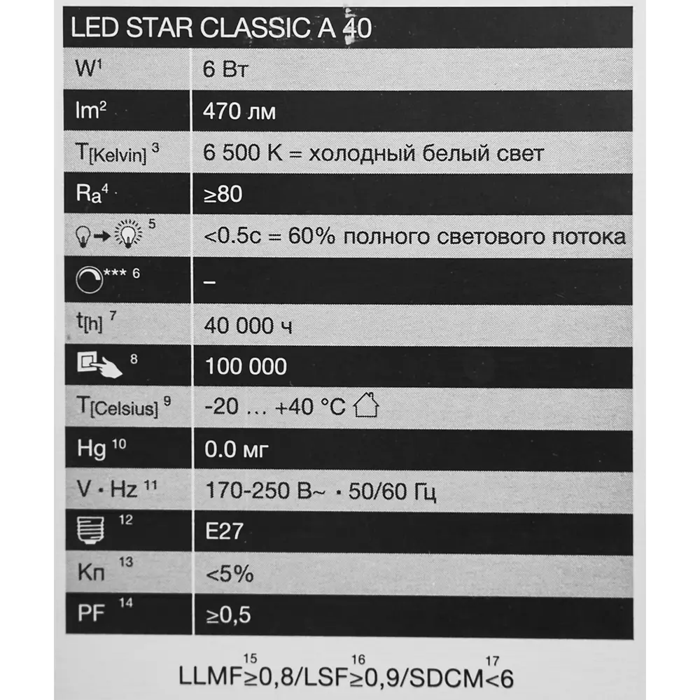 Лампа светодиодная Osram груша 5Вт 470Лм E27 холодный белый свет 85099630 STLM-2038216  - Вид №4