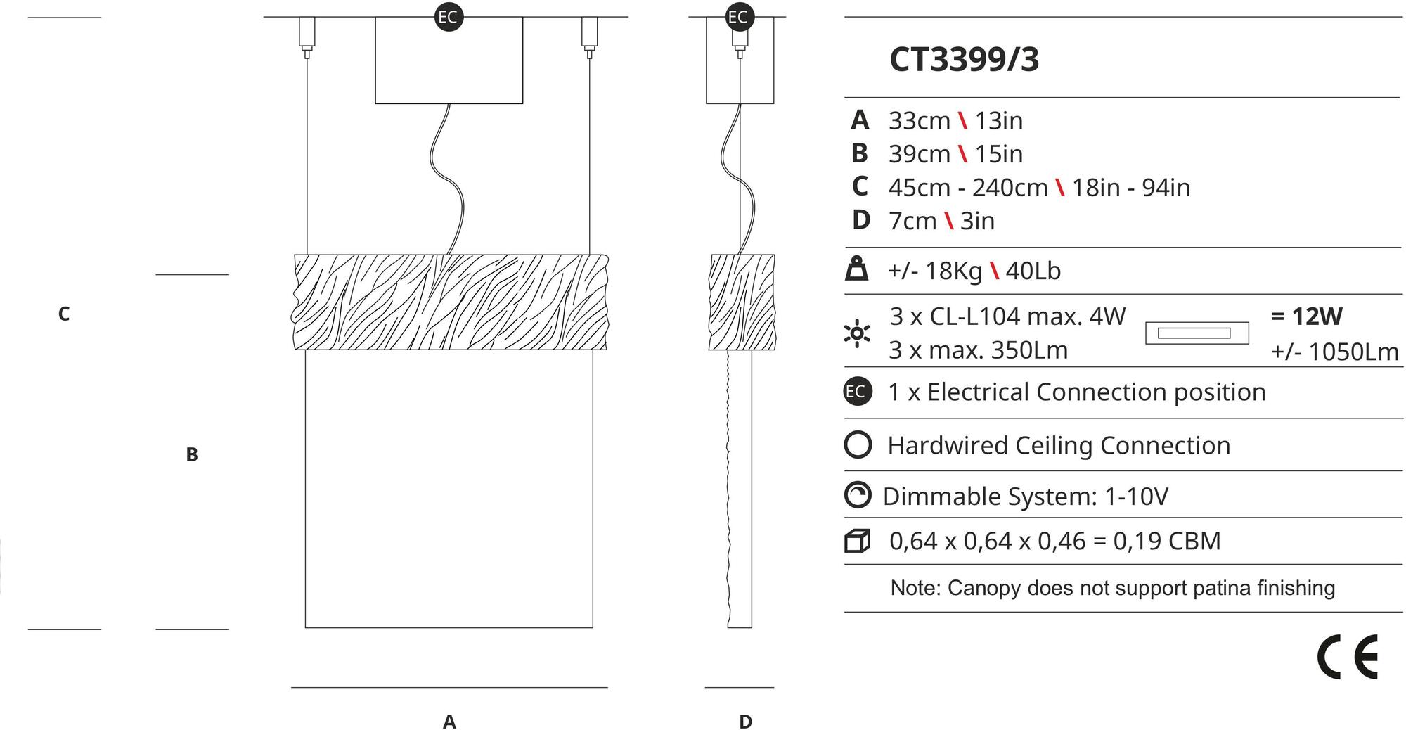 Serip Подвесной светильник из бронзы ручной работы Mondrian Ct3399/3 - Вид №1