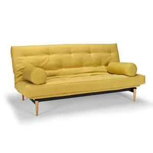 Диван Colpus с матрасом Spring Round, черной металлической рамой и ножками из светлого дерева, жёлты