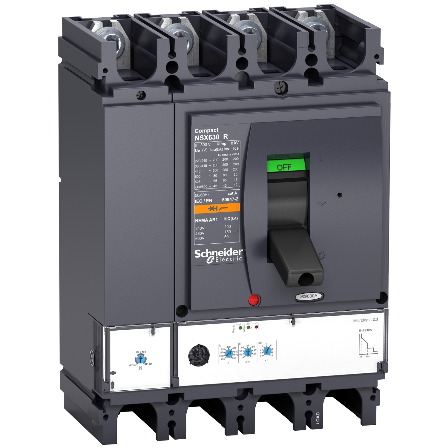 LV433701 Силовой автомат NSX 630, Micrologic 2.3, 45кА, 4P, 630А Schneider Electric Compact 