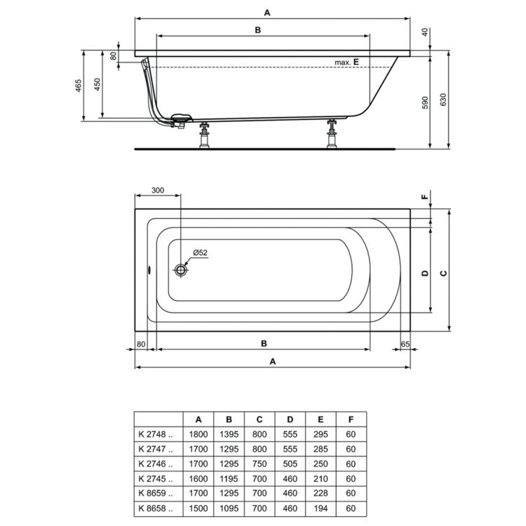 K865801 Прямоугольная ванна 150х70 см Ideal Standard HOTLINE - Вид №2
