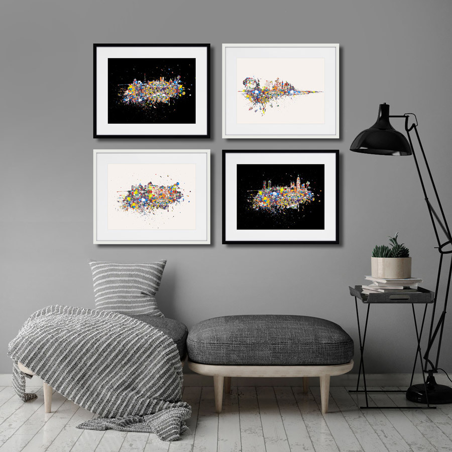 Картина в деревянной раме 52х42 см "Париж, оптимистическая абстракция на черном фоне, 2016г." КАРТИНЫ В КВАРТИРУ  264554 Белый;коричневый;разноцветный  - Вид №2