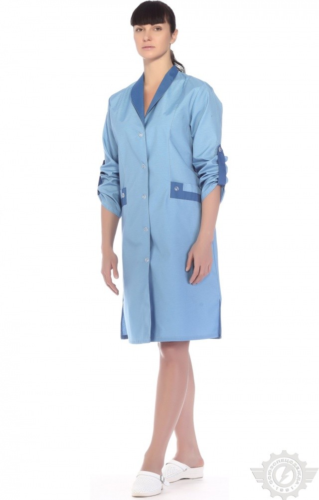 61738 Халат "Радуга" длинный рукав голубой  Одежда для обслуживающего персонала  размер 60 Спецодежда  - Вид №8