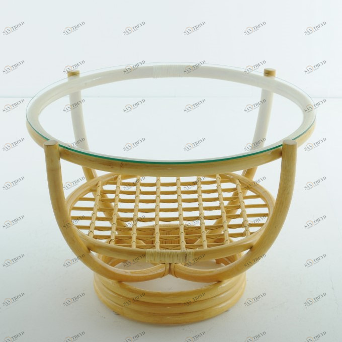 Кофейный столик круглый со стеклянной столешницей 50х70 см мед Calamus Rotan VINOTTI  00-3885258 Желтый 