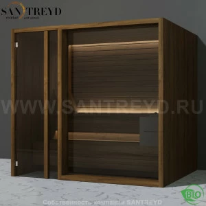 Effegibi YOKU.G105 BI.70300002 Био-сауна с левой дверью. Мощность: 12 кВт макс. Размеры: длина 230 см, ширина 200 см. Отделка: чёрный орех