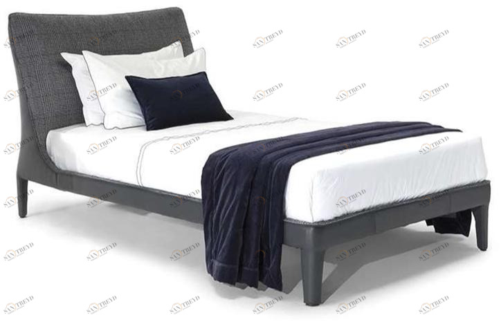 Natuzzi Односпальная кожаная кровать с мягким изголовьем sun-id-1497045