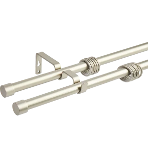 Карниз двухрядный раздвижной с заглушкой d19/16 мм 140-280 см металл цвет матовая сталь