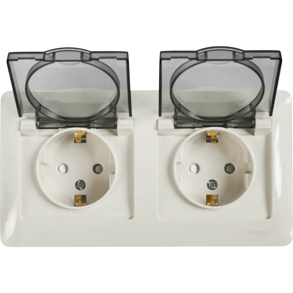 Розетка двойная встраиваемая Systeme Electric Glossa с заземлением со шторками IP44 цвет молочный 86710155 STLM-2166797 - Вид №6