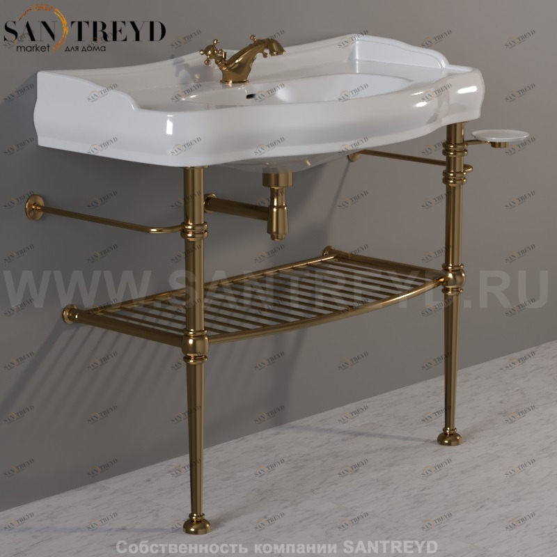 730093 Структура под раковину 100 из латуни с полкой-решёткой. Retro Kerasan