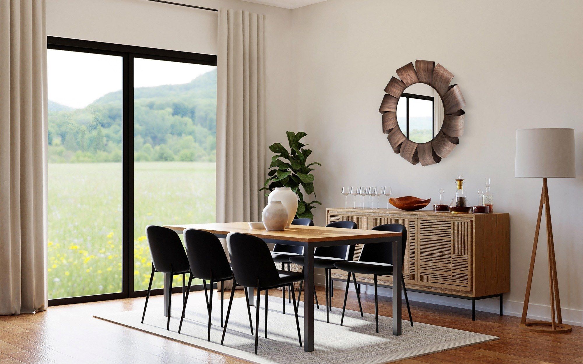 Настенное круглое зеркало из орехового дерева NOMON BRISA ARCH-00053757 - Вид №3