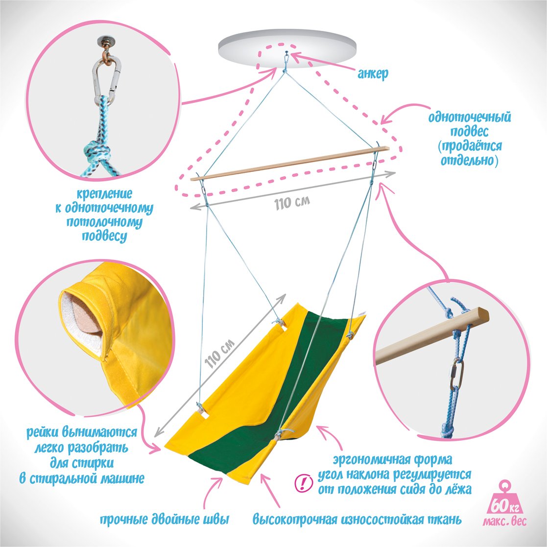 Гамак детский эргономичный желто-синий ПОКАЧАЙКА  326716 Желтый;синий Santreyd  - Вид №5