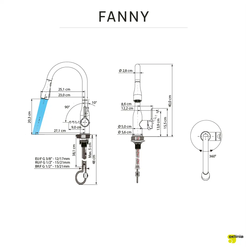 Смеситель кухонный Delinia Fanny общая высота 40.0 см цвет хром STLM-2080972 - Вид №11