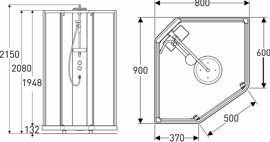 558.309.00.2 IDO Showerama 10-5 800x900 Pentagonal Comfort, IDO Showerama bakglas пятиугольник, профайлер vita, klart glas, 800x900 мм  - Вид №1