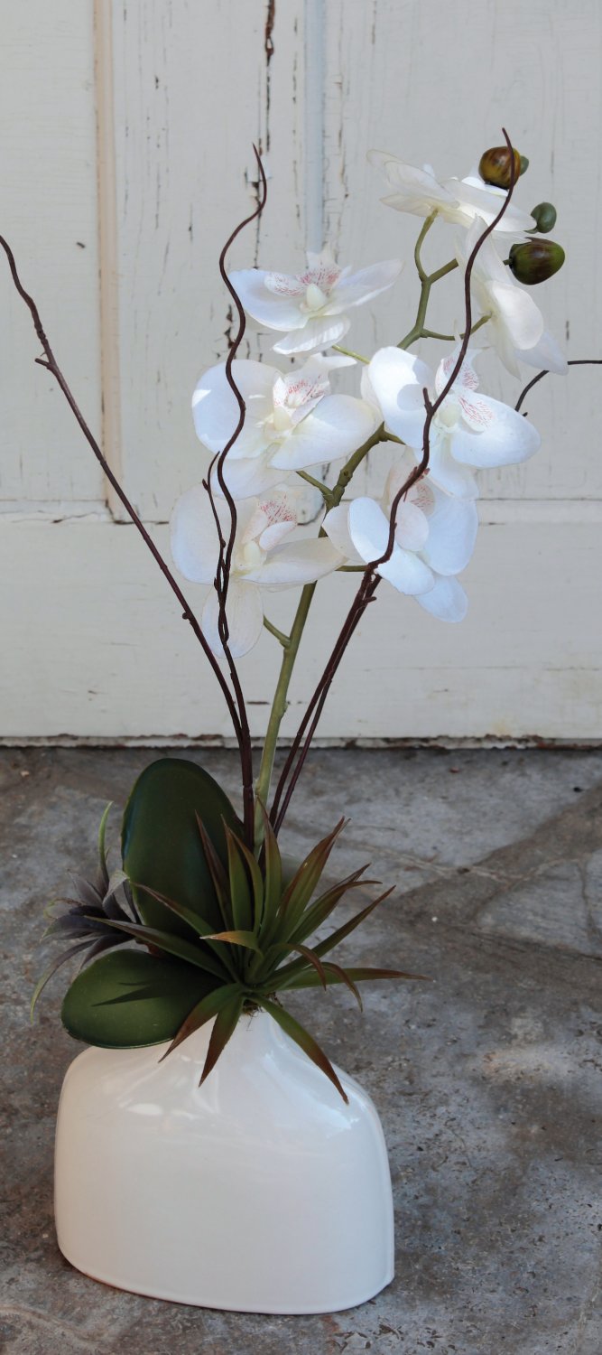 2769 778 a3 Пластиковая орхидея Phalaenopsis в керамической бутылке, 64 см, бежево-белая H-andreas  - Вид №6