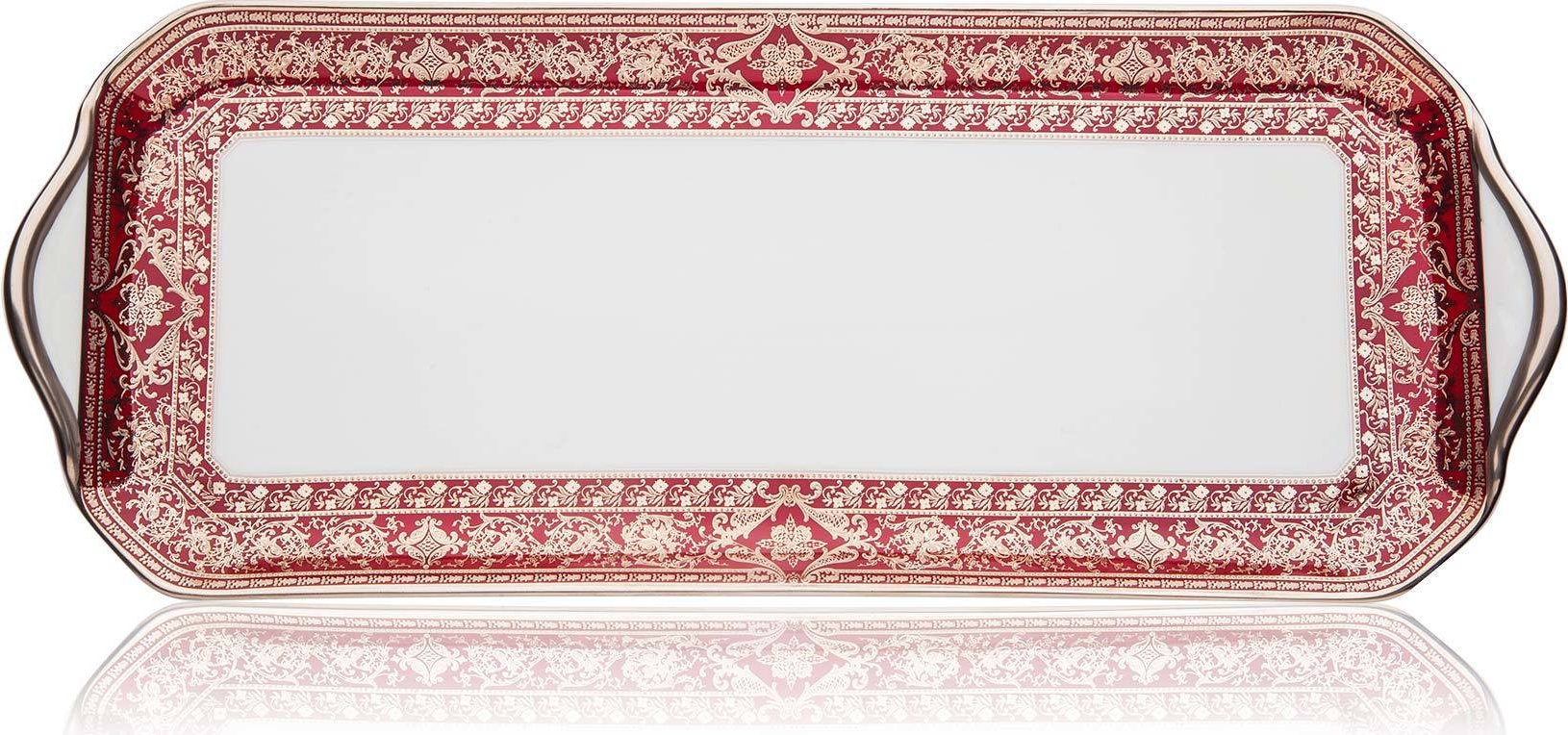 10571311 Haviland Блюдо прямоугольное 39см "Матиньон" (вишневый, платиновый декор) Фарфор, Керамика 