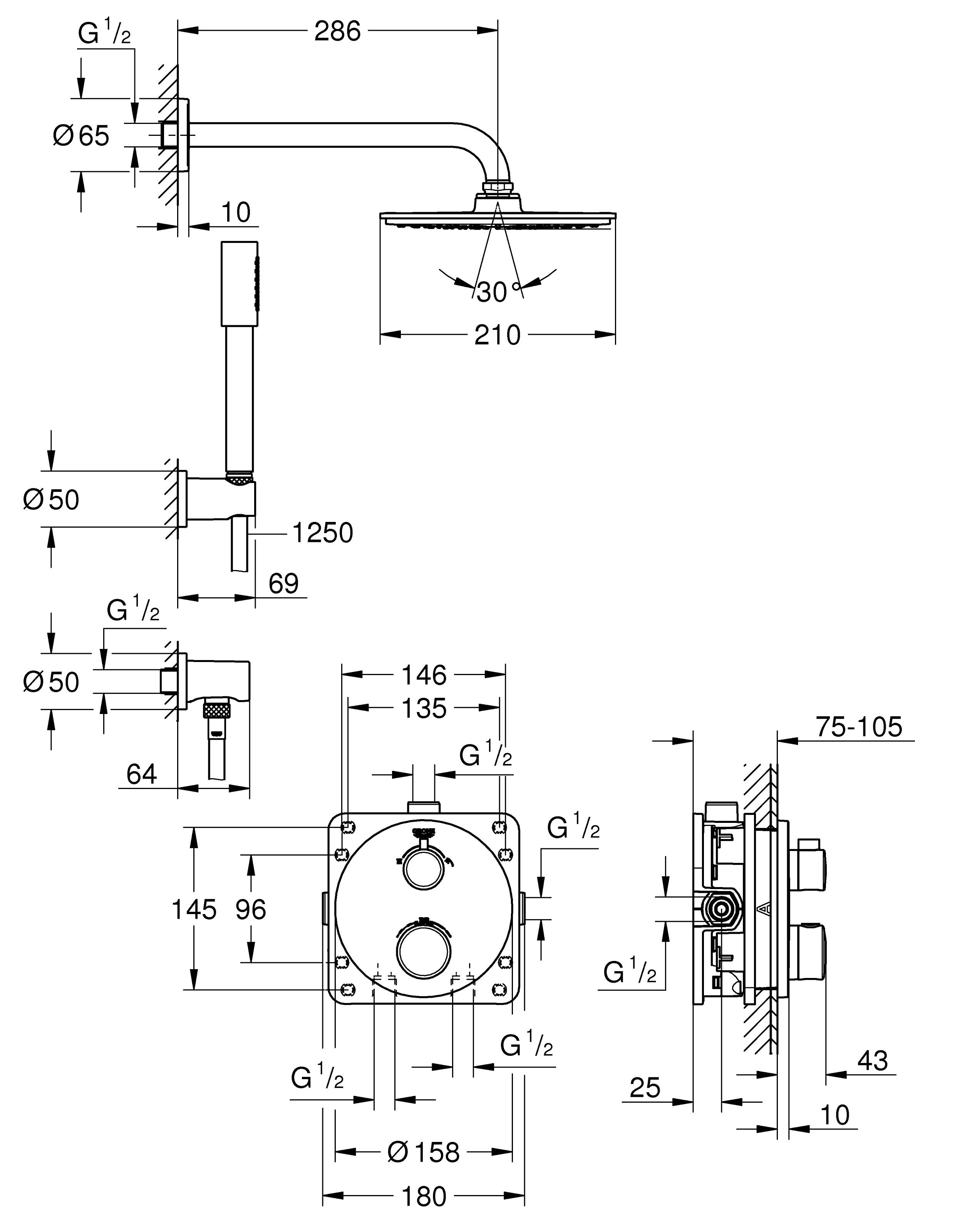 34732000 Набор для комплектации душа Grohe хром  - Вид №1