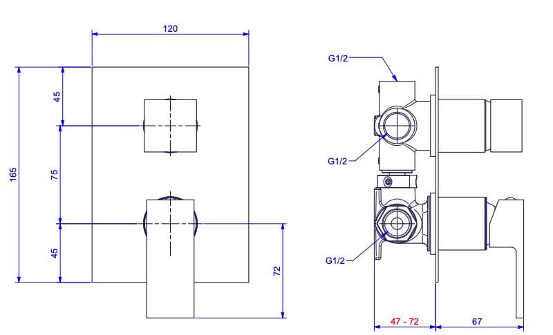 Однорычажный встраиваемый смеситель для душа с переключателем Bugnatese Tetris ARCH-00023203 - Вид №2