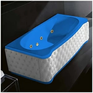 Ванна Gruppo treesse New Classic Young STD-V6747-DX-KB-GZ голубая с золотой фурнитурой и гидромассажем прямоугольная правая белая кожа