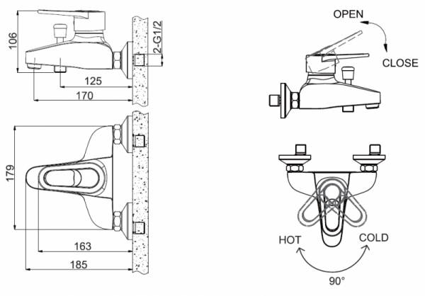 Смеситель для ванны короткий излив LOOP F6124182CP-01-RUS bravat - Вид №1