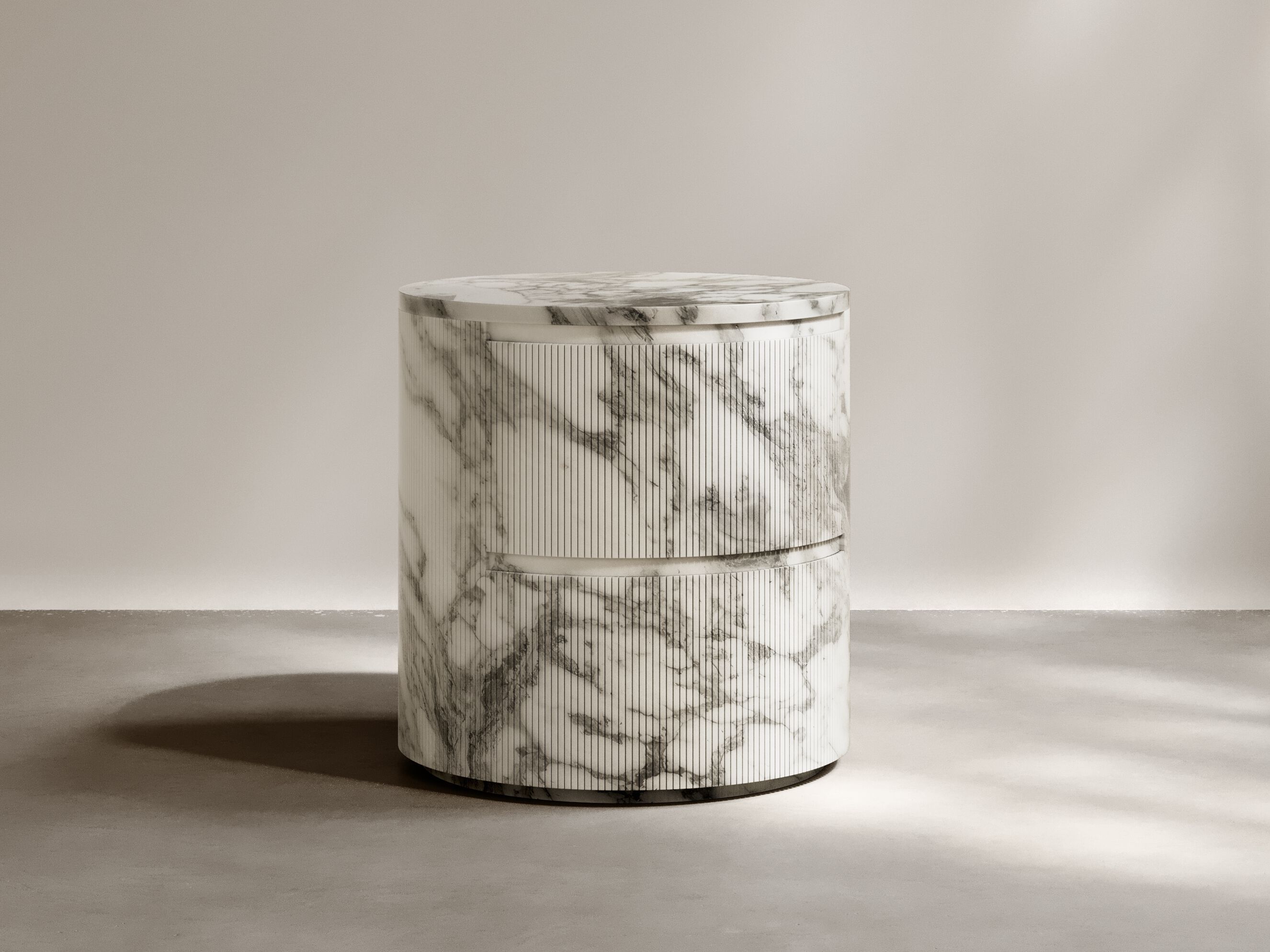 Круглая прикроватная тумбочка из Арабескового мрамора с ящиками Paloma Editions ASHLEY ARCH-00074555