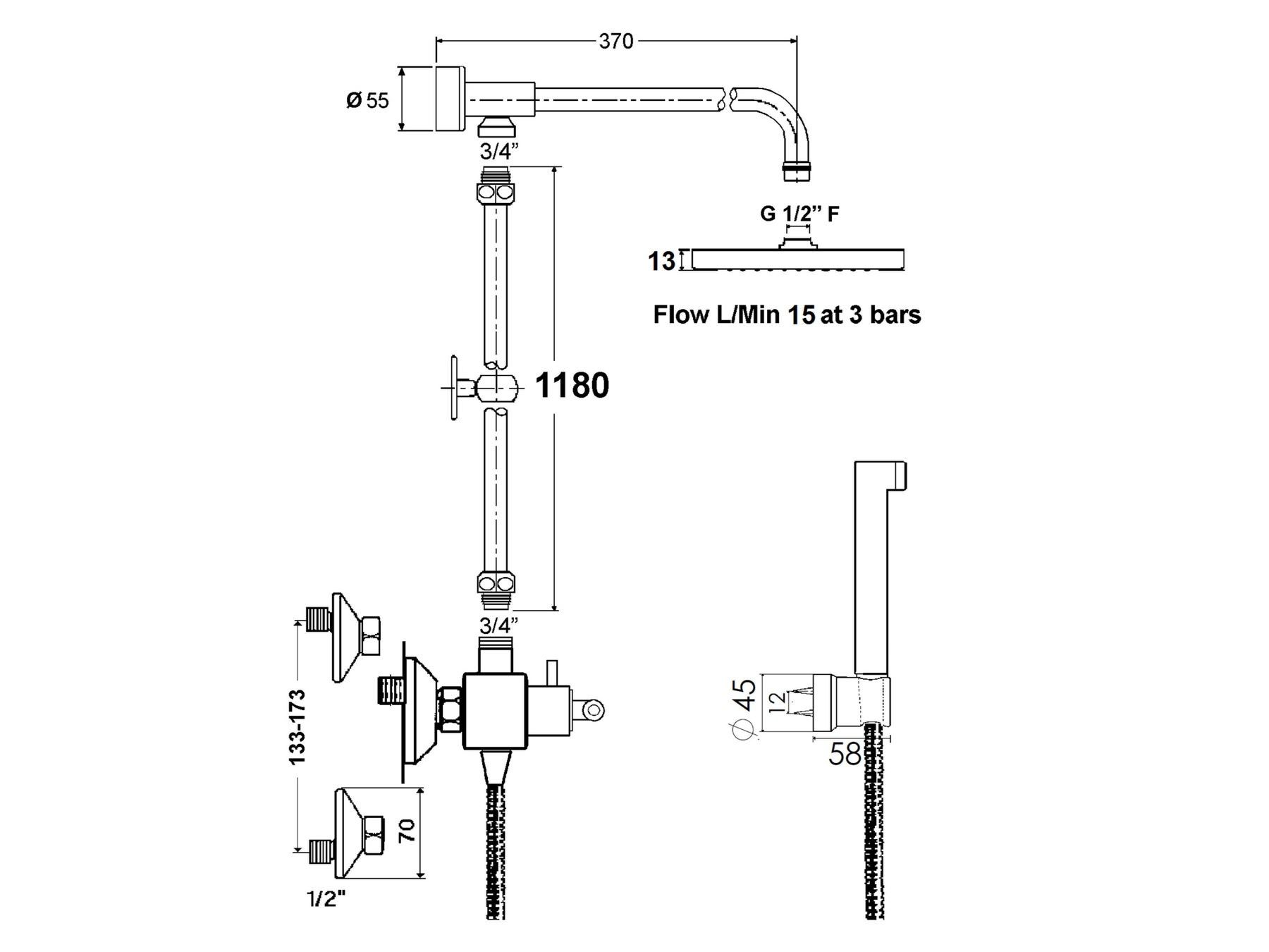 Настенная душевая колонна с ручным душем rvb ARCH-00072743 - Вид №2
