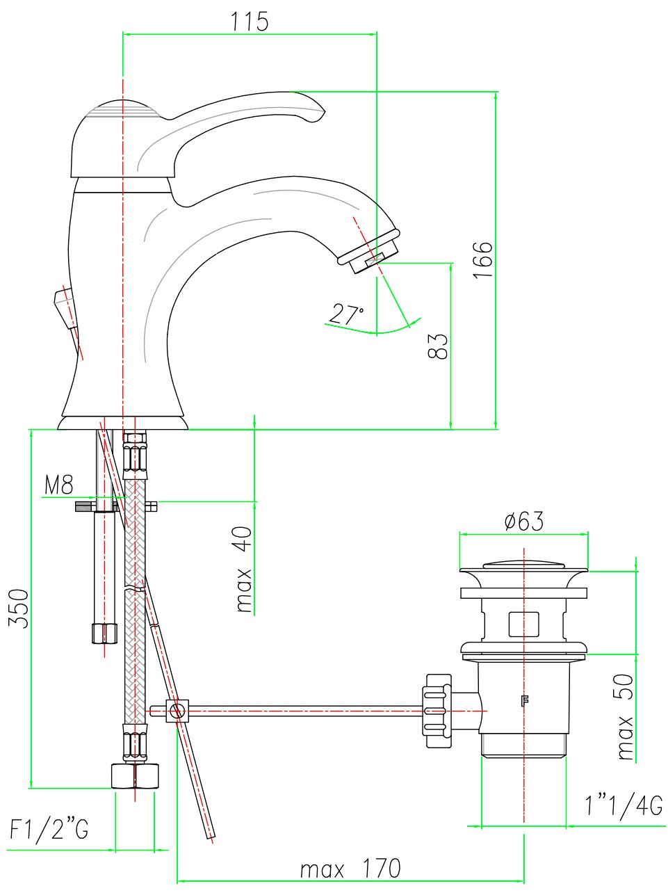 AU830102010 Смеситель для раковины Webert Aurora - Вид №1