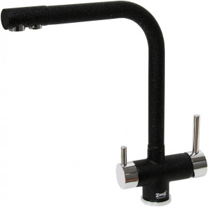 Смеситель ZorG Sanitary ZR 348 YF ХРОМ ЧЕР МЕТАЛ для кухонной мойки, черный металлик/хром