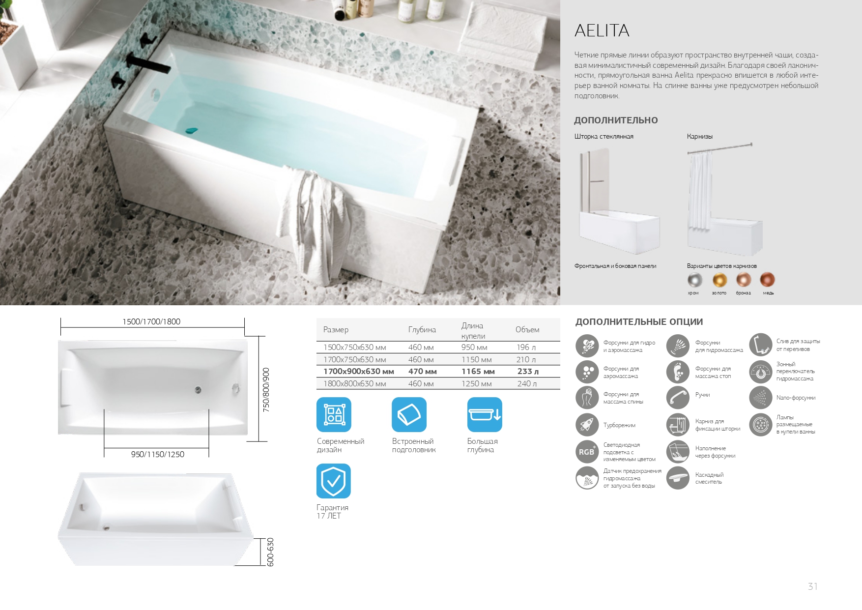 У25963 Ванна Marka One AELITA 150x75 1 Marka AELITA  - Вид №4