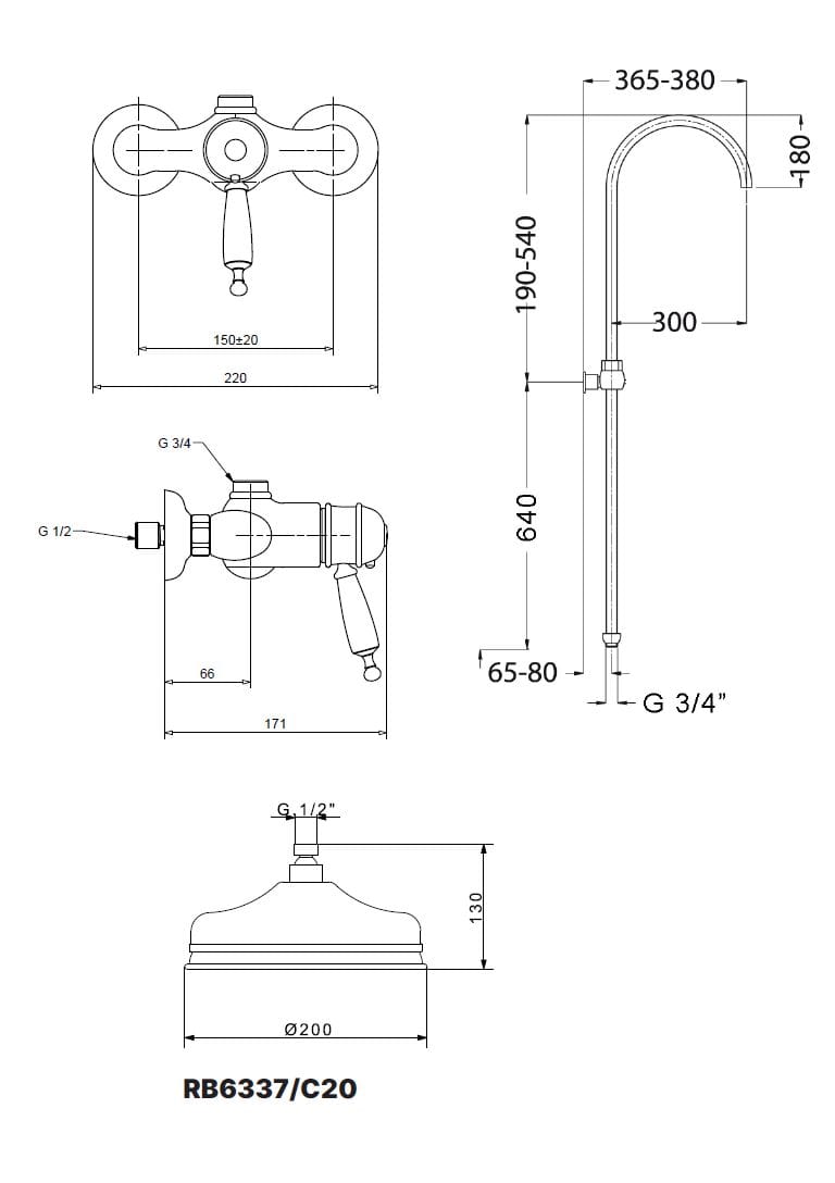 Термостатическая душевая колонна с душем и ручным душем Gaia Mobili Complements ARCH-00029149 - Вид №3