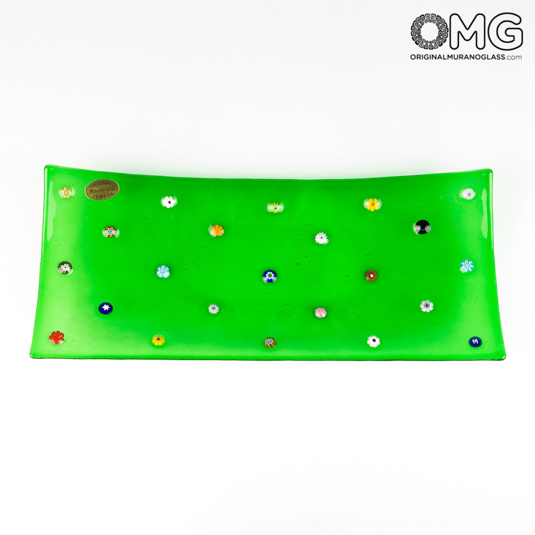 2752 ORIGINALMURANOGLASS Прямоугольное блюдце для мелочей Флай - зелёное - Original Murano Glass OMG 13 см  - Вид №1