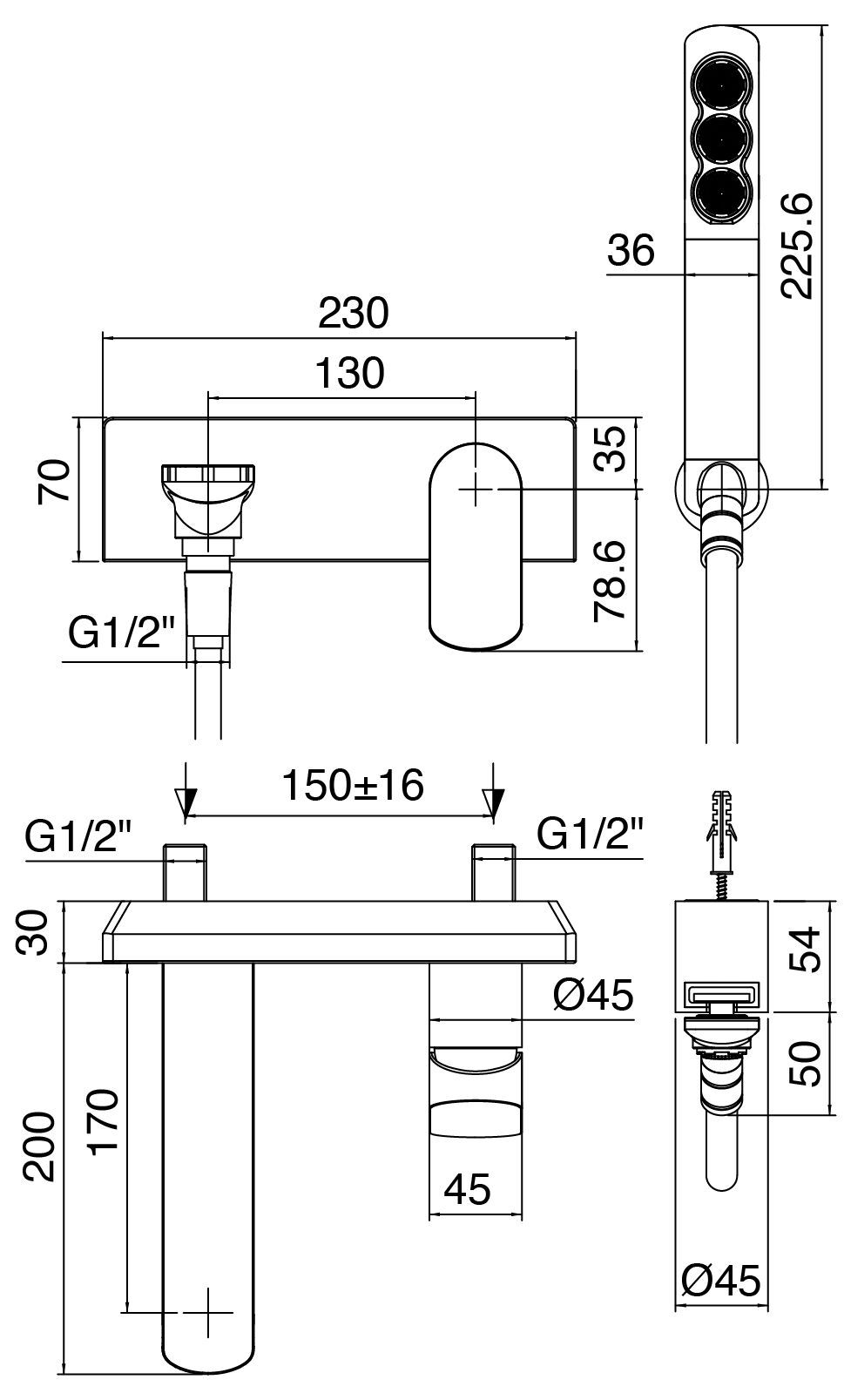 Настенный смеситель для ванны с ручным душем Zazzeri Surf ARCH-00113413 - Вид №4