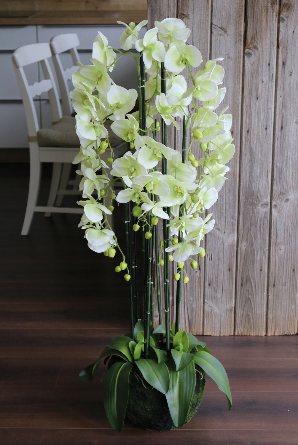 2860 788 a3 Искусственная орхидея Phalaenopsis с 'почвой', 9-кратная, 120 см, real touch, бежево-зеленая H-andreas  - Вид №5