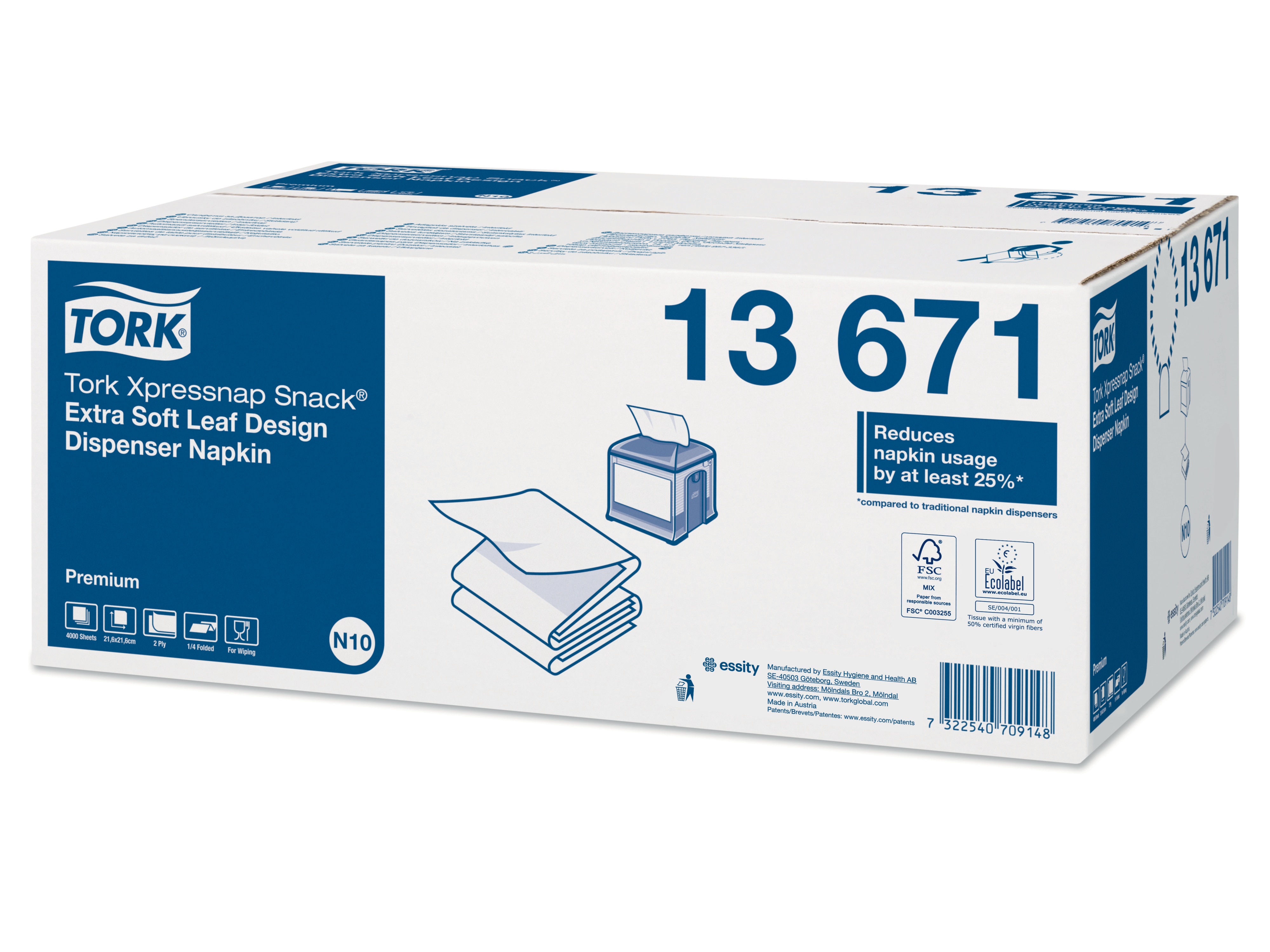 1367142 Экстрамягкие белые диспенсерные салфетки Xpressnap Snack® с декором в виде листьев Tork  - Вид №3