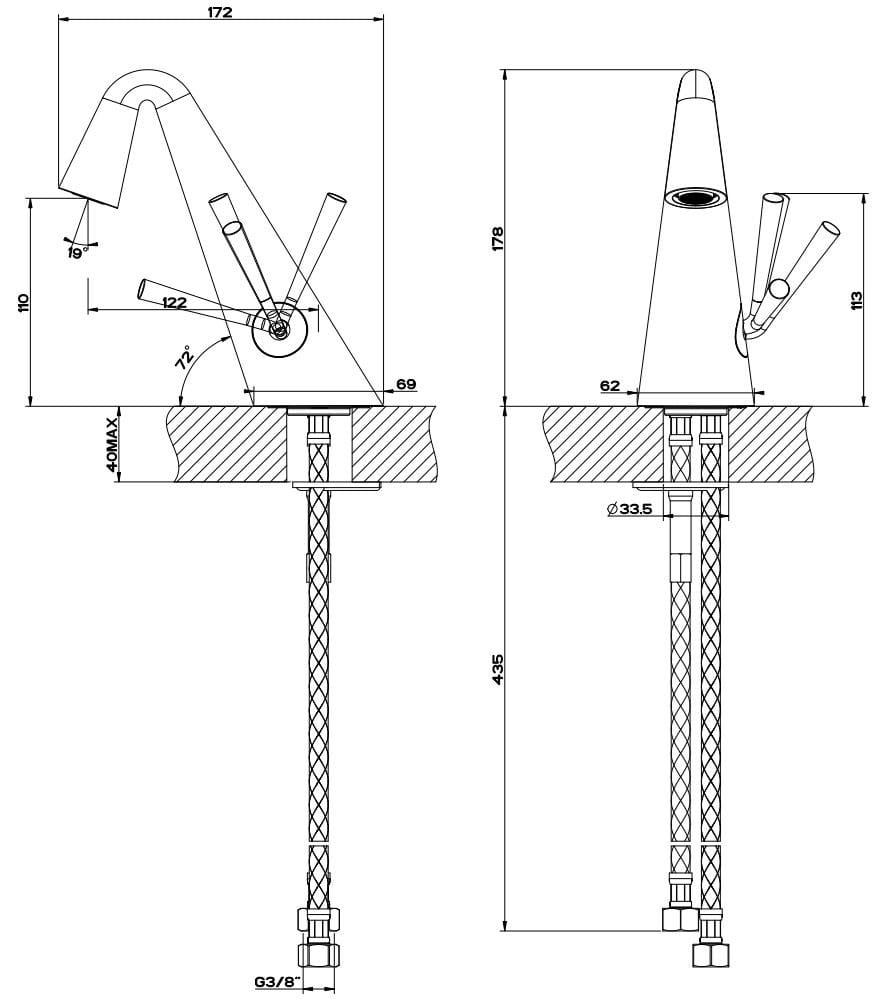 Смеситель для раковины из хромированной латуни с одним отверстием Gessi конус ARCH-00048517 - Вид №3