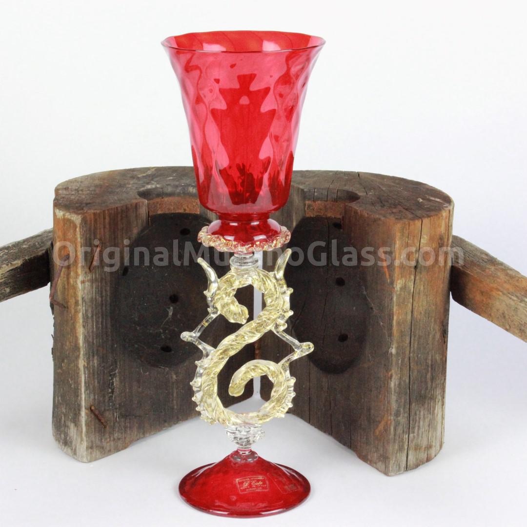 1012 ORIGINALMURANOGLASS Венецианский Красный бокал Rosso S Dorato - муранское стекло OMG 10 см  - Вид №1