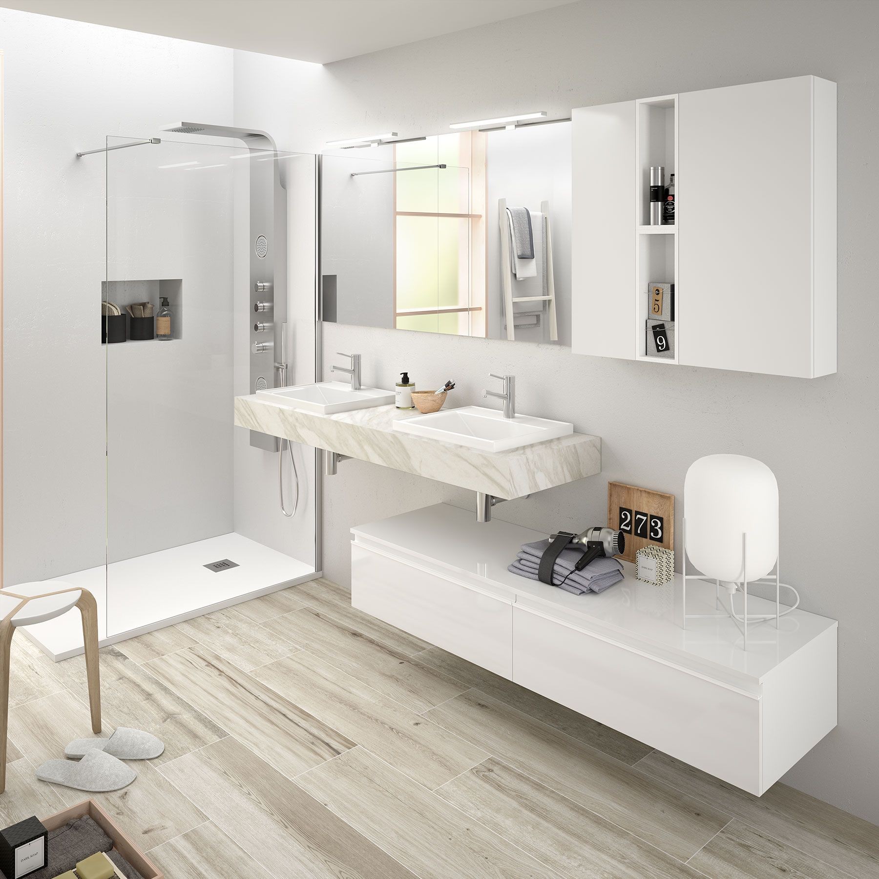 26304 SALGAR Столешница COMPAKT 51 от 1201 до 1400 мм с двумя полувставными чашами БЕЛЫЙ МРАМОР 