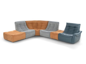 Секционный диван с откидной спинкой из кожи и ткани