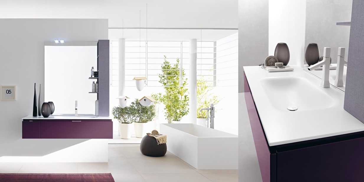 Комбинация ванной комнаты FLY122 в отделке 130 Prugna / Denim Lilla MILLDUE FLY - Вид №2